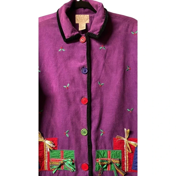 Unique Khaki Rose Colorful‎ Christmas Jacket 100% Cotton Size Medium (M) - Picture 6 of 9